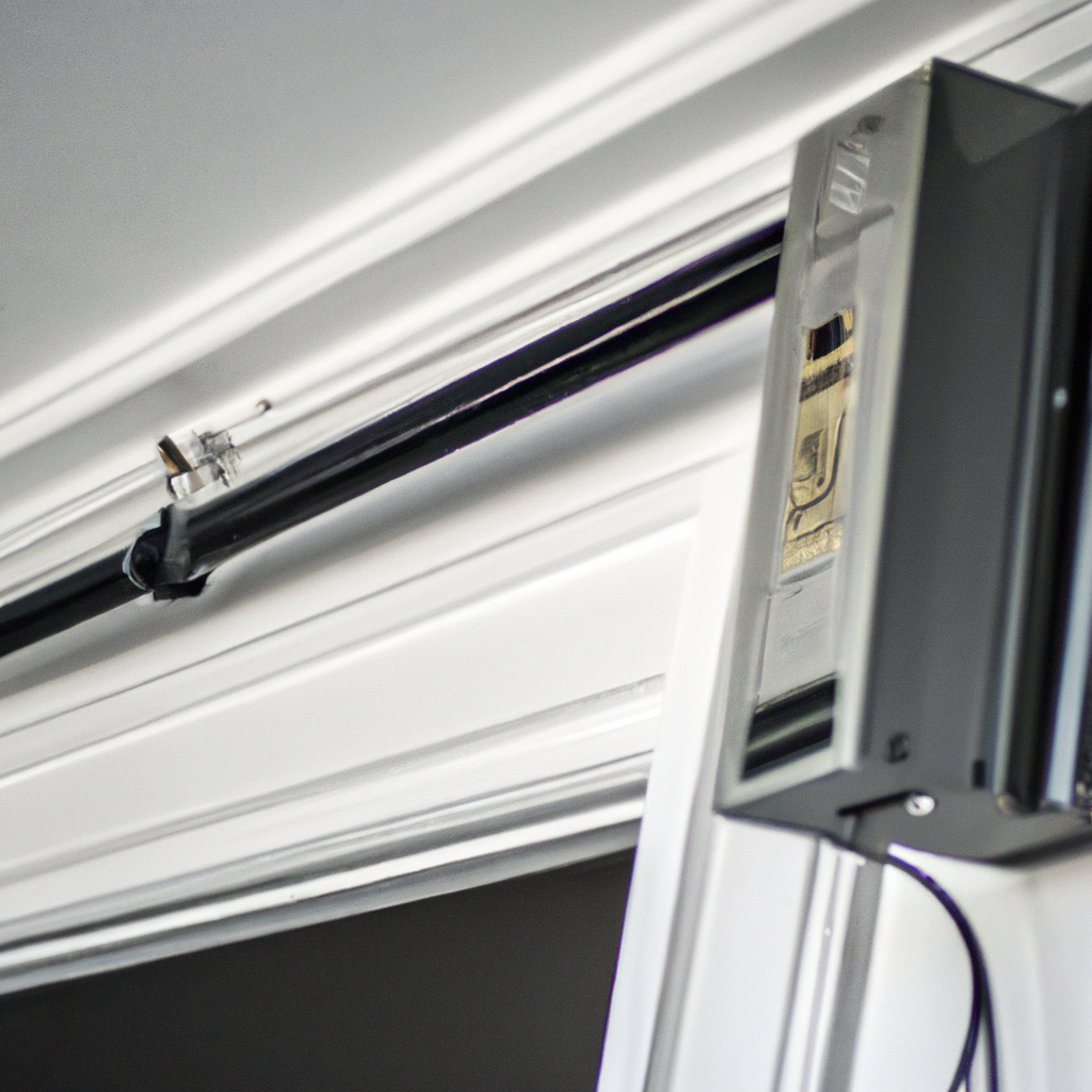 Close-up of a modern residential garage door opener mechanism inside a clean garage