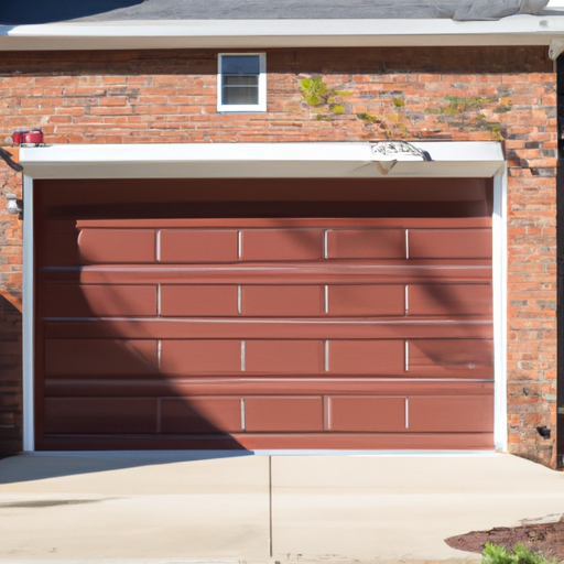 Suburban Red Bank home with a closed modern steel garage door, driveway and brick-and-siding facade in daylight.