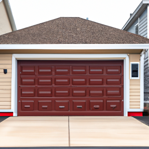 Closed garage door on a suburban Red Bank, NJ home showing painted panels, stainless hardware, and weatherstripping.