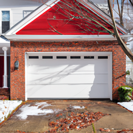 Suburban house in Red Bank, NJ with a modern sectional garage door, seasonal ground cover visible.