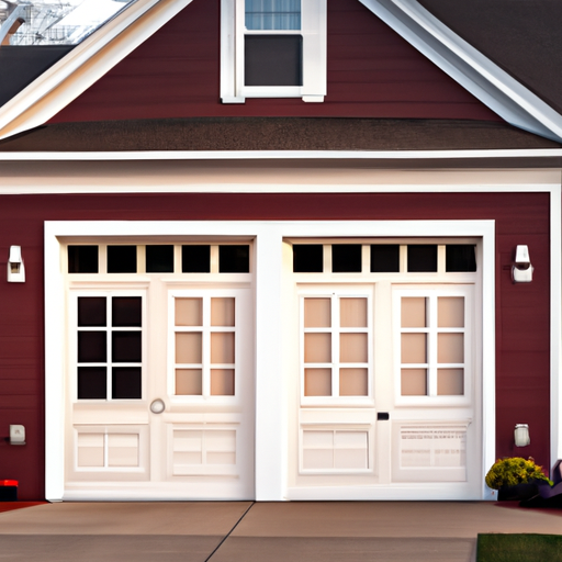 Suburban Red Bank, NJ home with a partially open garage door showing tracks and rollers in natural daylight.